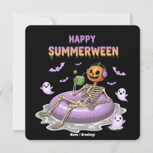Griezelige Pompoen Gezichts Skelet Pret Happy Summ Kaart
