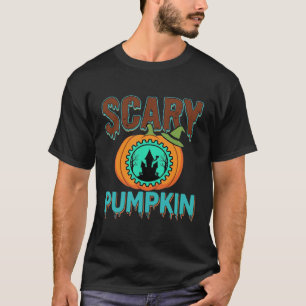 Griezelige Pompoen Halloween Spokenhuis Ontwerp T-shirt