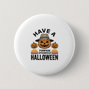 Griezelige Pompoen Halloween Vintage Gravure Shirt Ronde Button 5,7 Cm