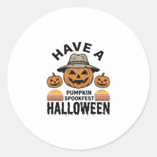 Griezelige Pompoen Halloween Vintage Gravure Shirt Ronde Sticker