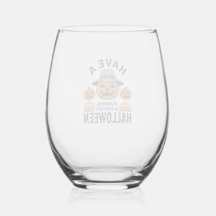 Griezelige Pompoen Halloween Vintage Gravure Shirt Wijnglas Zonder Voet