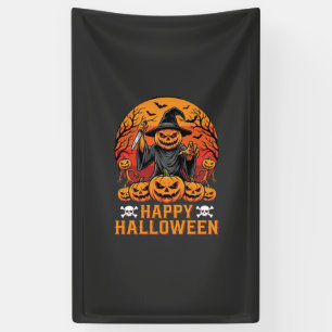 Griezelige Pompoen Heks Fijne Halloween Vectorontw Spandoek