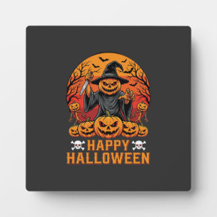 Griezelige Pompoen Heks Happy Halloween Vector Ont Fotoplaat