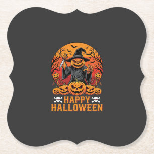 Griezelige Pompoen Heks Happy Halloween Vector Ont Kartonnen Onderzetters