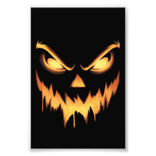 Griezelige Pompoen Jack O Lantern Gezicht Hallowee Foto Afdruk