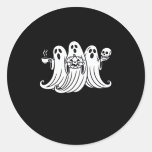 Griezelige Pompoen met Koffie Houdend Ronde Sticker