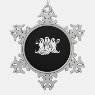 Griezelige Pompoen met Koffie Houdend Tin Sneeuwvlok Ornament