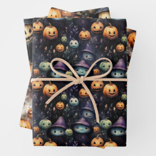GRIEZELIGE POMPOENEN SPOKEN EN Heksen HALLOWEEN Inpakpapier Vel