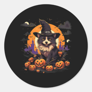 Griezelige Pomsky-hond Heks Halloween Ronde Sticker
