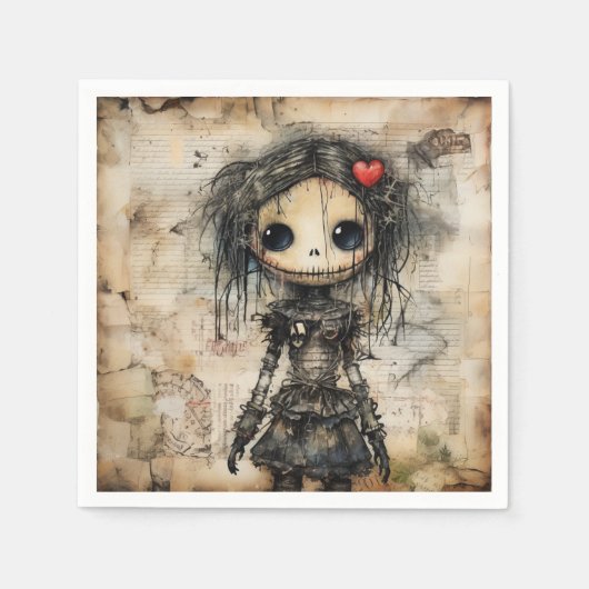 Griezelige pop met hart in haar servet (Voorkant)