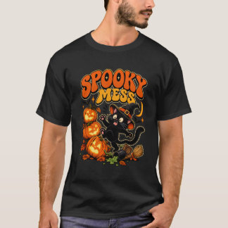 Griezelige rot zwarte kat Halloween T-shirt