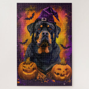 Griezelige Rottweiler Hond Halloween Heks en Pompo Legpuzzel
