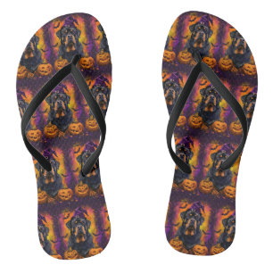 Griezelige Rottweiler Hond Halloween Heks En Pompo Teenslippers