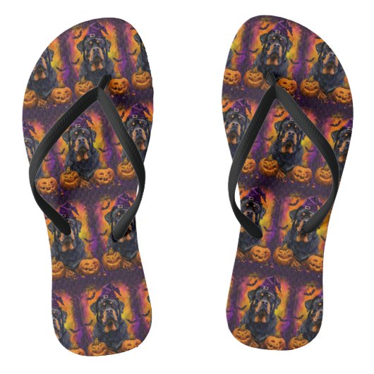 Griezelige Rottweiler Hond Halloween Heks En Pompo Teenslippers (Voetbed)