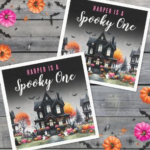 Griezelige Roze Halloween 1e Verjaardag Servet