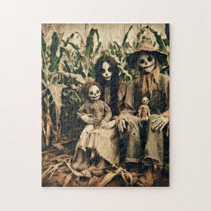 Griezelige Scarecrow familie op cornfield horror f Legpuzzel