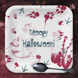 Griezelige Schedel Bloedsporen Halloween Feest Papieren Bordje
