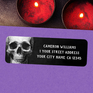 Griezelige schedel Halloween zwart retouradres Etiket