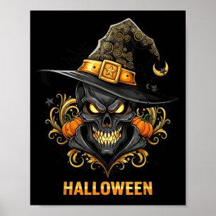 Griezelige Schedel Heksenhoed Halloween Horror Kos Poster