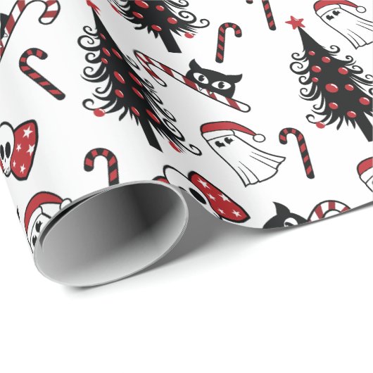 Griezelige schedel spook en vampier kat inpakpapie cadeaupapier (Rol Hoek)