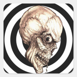 GRIEZELIGE SCHEDEL VIERKANTE STICKER