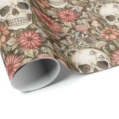 Griezelige Schedels & Rode Bloemen Cadeaupapier (Rol Hoek)