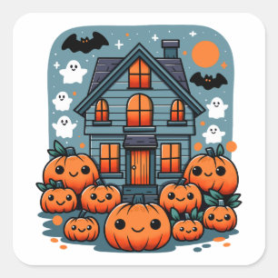 Griezelige Seizoen Sfeer Halloween Pompoenen Maatw Vierkante Sticker