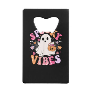 Griezelige Sfeer Geest Retro Groovy Halloween Kredietkaart Flessenopener