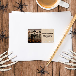 Griezelige Skelet Familie Prettig Halloween Adres Etiket