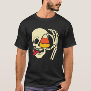 Griezelige skelet hand met snoep grappige Hallowee T-shirt