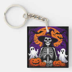 Griezelige Skelet Heks Pompoenen Maan Halloween 🌙 Sleutelhanger