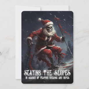 Griezelige Skelet Kerstman Ski Goth Macabere Kerst Feestdagenkaart