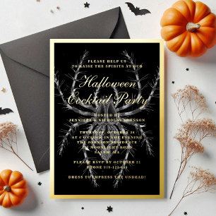 Griezelige Spider Halloween Cocktail Party Goud Folie Uitnodiging