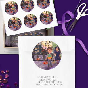 Griezelige Tijd Monster Kinderen Halloween Ronde Sticker
