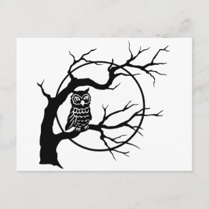Griezelige Uil op Kale Boom Silhouet Halloween  Briefkaart