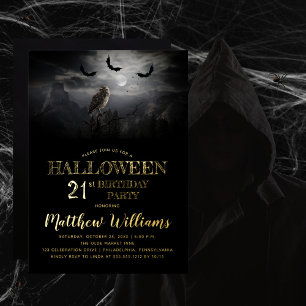 Griezelige Uil Vleermuizen Nacht Halloween 21e Ver Folie Uitnodiging