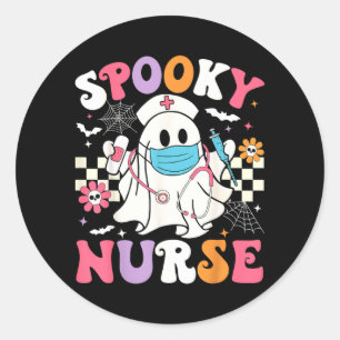 Griezelige Verpleegster Halloween Geest Lief Groov Ronde Sticker