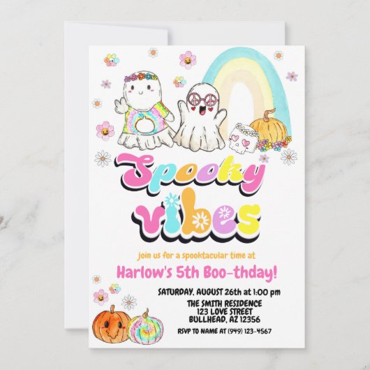 Griezelige Vibes Groovy Geest Halloween Verjaardag Kaart (Voorkant)