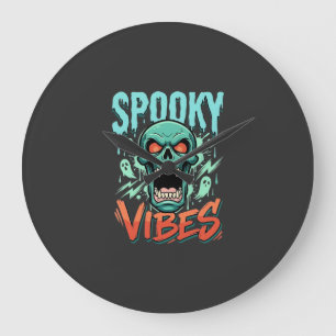 Griezelige Vibes Halloween Geest Schedel Design_1 Grote Klok
