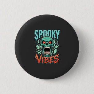 Griezelige Vibes Halloween Geest Schedel Design_1 Ronde Button 5,7 Cm