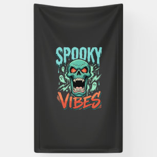 Griezelige Vibes Halloween Geest Schedel Design_1 Spandoek