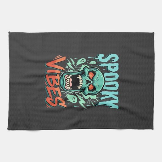 Griezelige Vibes Halloween Geest Schedel Design_1 Theedoek (Horizontaal)