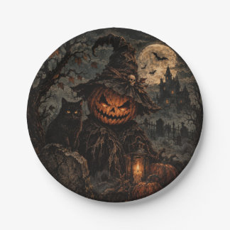 Griezelige vintage Halloween pompoen papieren bord