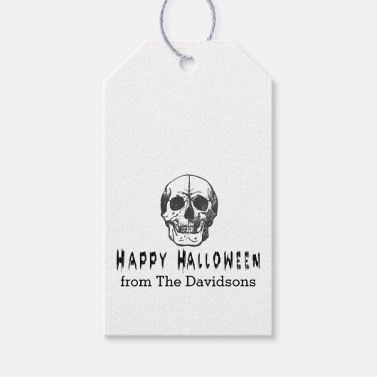 Griezelige Vintage Schedel Gelukkig Halloween Cadeaulabel (Voorkant)