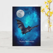 Griezelige vleermuis vliegend Halloween Kaart (Gele Bloem)