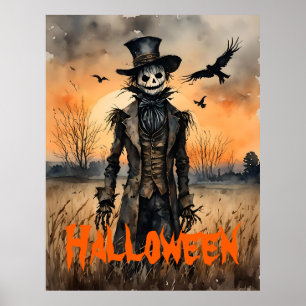 Griezelige vogelverschrikker en kraaien Halloween Poster