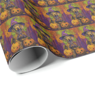 Griezelige Weimaraner Hond Halloween Heks en Pompo Cadeaupapier