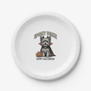 Griezelige Yorkie Halloween Hond Vintage Shirt Ont Papieren Bordje