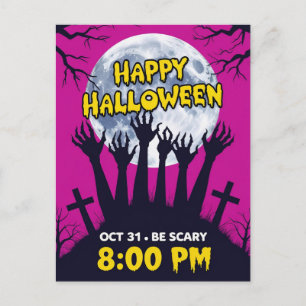 Griezelige Zombiehanden Volle Maan Halloween Feestdagenkaart