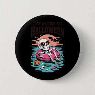 Griezelige zomer skelet wachtend op Halloween kind Ronde Button 5,7 Cm